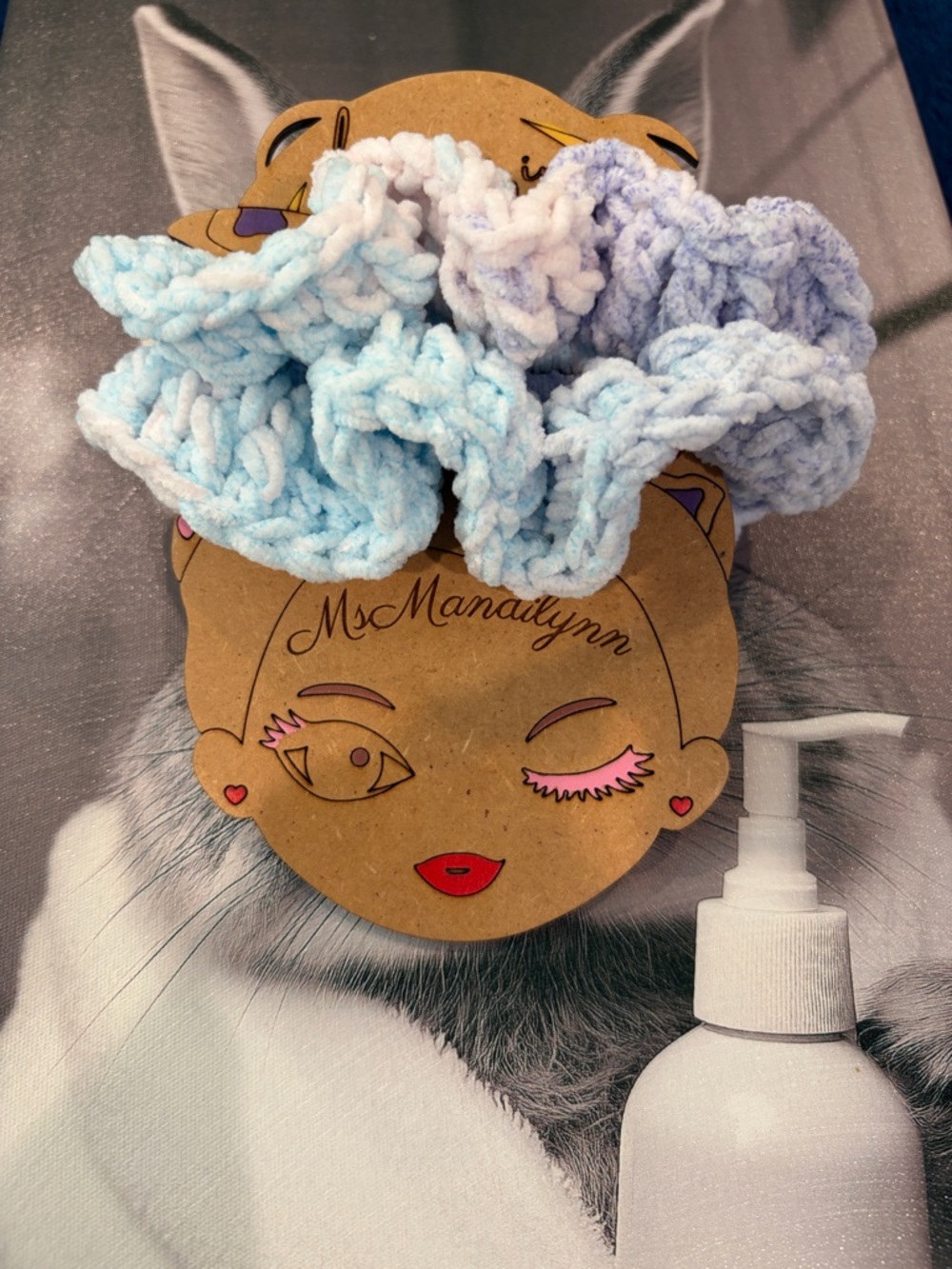 🧩 Plush Pastel Blue, Purple & Peach Crochet Scrunchies Set of 2